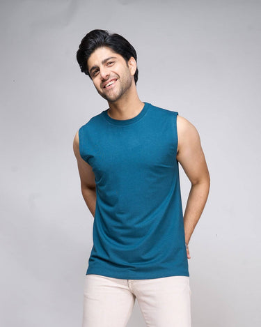 Men's teal bamboo tank top with a relaxed fit, perfect for summer lounging or fitness routines.