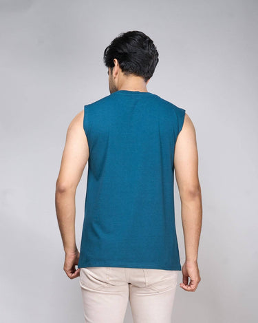 Back view of teal men's bamboo tank top, made with breathable, moisture-wicking fabric for all-day comfort.