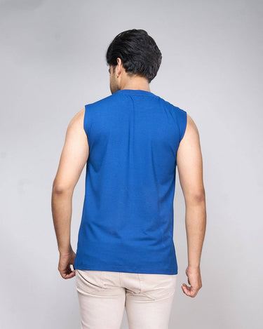 Back view of men's royal blue bamboo tank top, featuring lightweight, moisture-wicking fabric.
