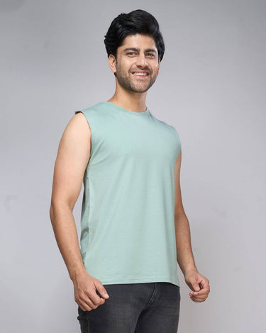 Men's mint green bamboo tank top with crew neck, ideal for summer lounging or workouts.