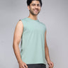 Men's mint green bamboo tank top with crew neck, ideal for summer lounging or workouts.